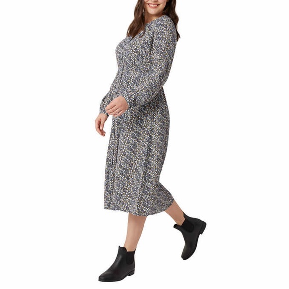NEW Chaps Women’s Long Sleeve Midi Blue Floral Flowy Dress, Size Medium - Picture 1 of 9